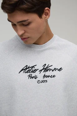 T-shirt Raglan Gaufré Surdimensionné Brodé