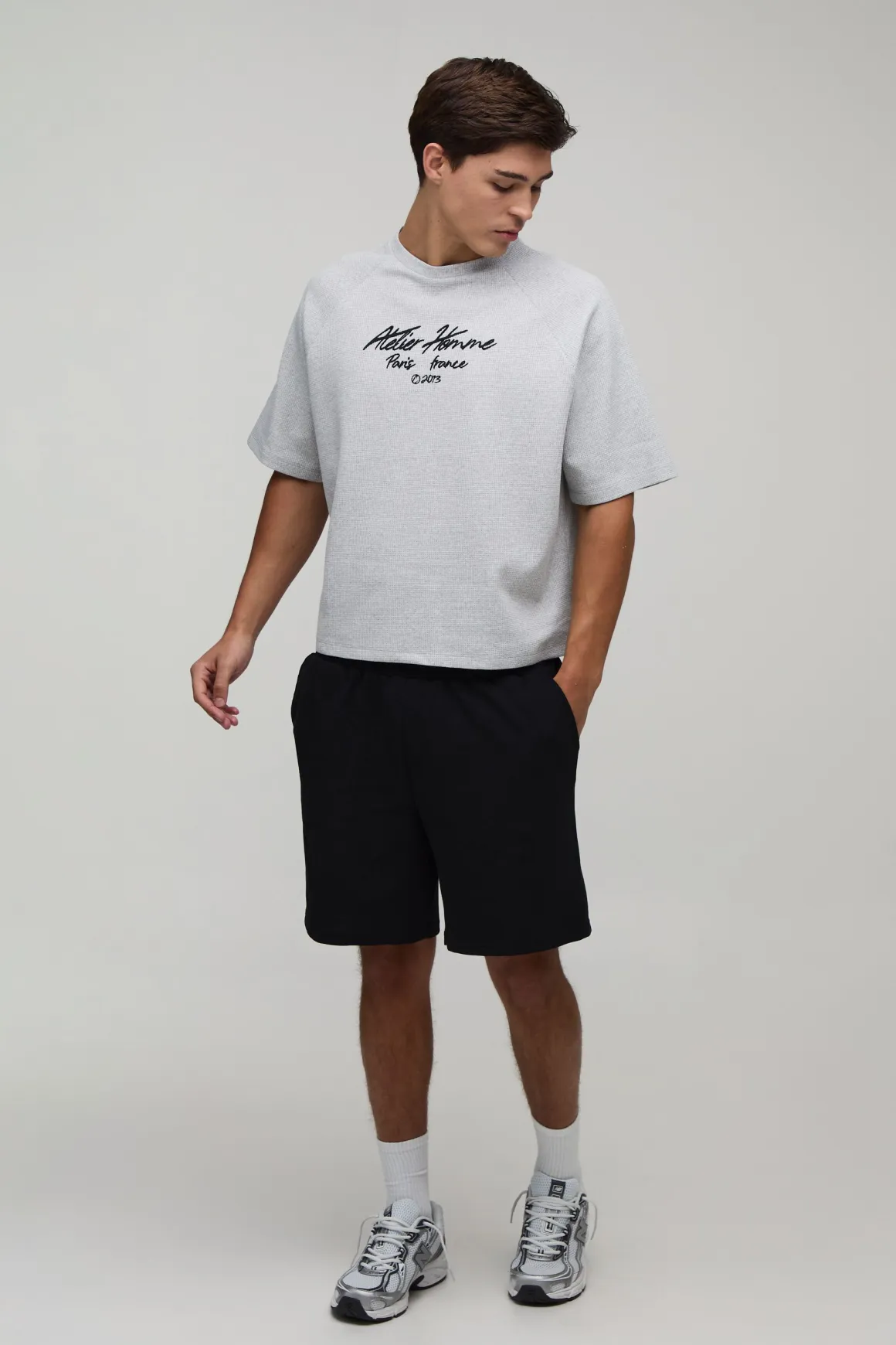 T-shirt Raglan Gaufré Surdimensionné Brodé