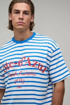 boohooMAN T-shirt Rayé À Manches Courtes Côte D'azur<Homme T-Shirts Impriméstendances|T-Shirts
