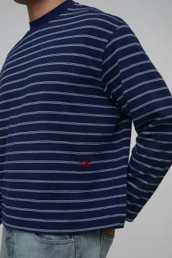boohooMAN T-shirt Rayé À Manches Longues Coupe Boxy Oversize<Homme T-Shirts