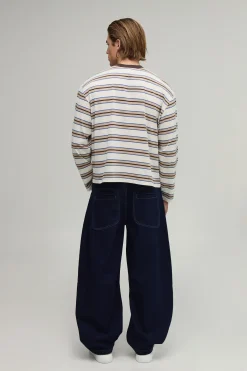 boohooMAN T-shirt Rayé Oversize À Manches Longues Coupe Boxy<Homme T-Shirts