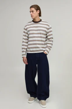 boohooMAN T-shirt Rayé Oversize À Manches Longues Coupe Boxy<Homme T-Shirts