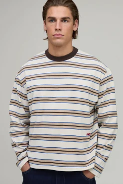 boohooMAN T-shirt Rayé Oversize À Manches Longues Coupe Boxy<Homme T-Shirts