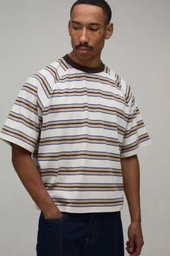 boohooMAN T-shirt Rayé Raglan Oversize Coupe Boxy<Homme T-Shirts