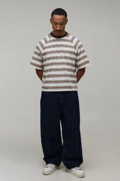 boohooMAN T-shirt Rayé Raglan Oversize Coupe Boxy<Homme T-Shirts