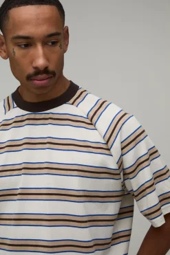 boohooMAN T-shirt Rayé Raglan Oversize Coupe Boxy<Homme T-Shirts