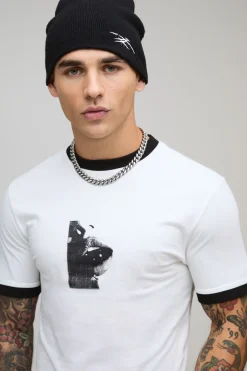boohooMAN T-Shirt Ringer Ajusté Muscle avec Imprimé Lèvres<Homme T-Shirts Impriméstendances|T-Shirts