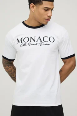 boohooMAN T-shirt Ringer Coupe Regular À Imprimé Monaco<Homme T-Shirts Impriméstendances|T-Shirts