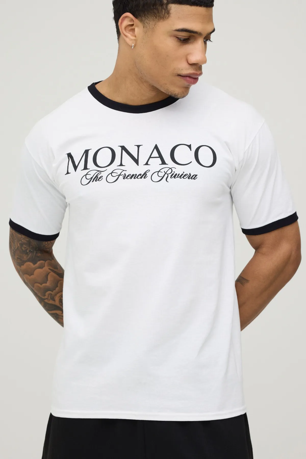 boohooMAN T-shirt Ringer Coupe Regular À Imprimé Monaco<Homme T-Shirts Impriméstendances|T-Shirts