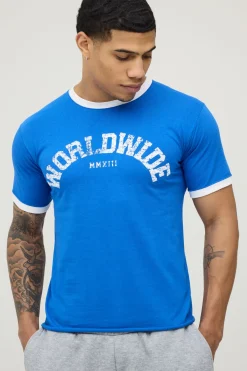boohooMAN T-shirt Ringer Imprimé Coupe Ample À Ourlet Brut<Homme T-Shirts Impriméstendances|T-Shirts