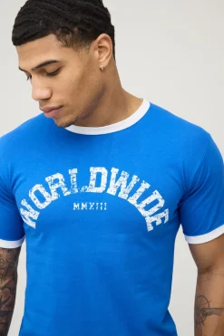 boohooMAN T-shirt Ringer Imprimé Coupe Ample À Ourlet Brut<Homme T-Shirts Impriméstendances|T-Shirts