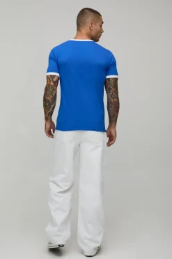 T-shirt Ringer Bleu À Imprimé Paris Coupe Regular