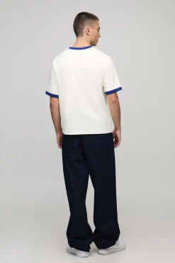 T-Shirt Ringer à Coupe Boxy avec Slogan Imprimé