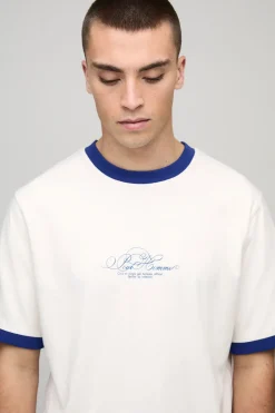 T-Shirt Ringer à Coupe Boxy avec Slogan Imprimé