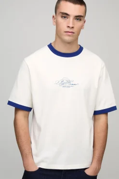T-Shirt Ringer à Coupe Boxy avec Slogan Imprimé