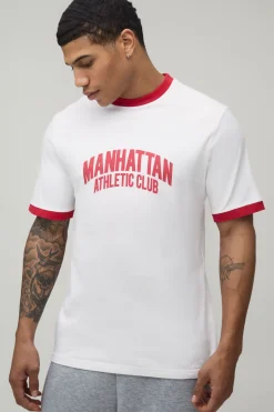 boohooMAN T-Shirt Ringer à Coupe Classique avec Slogan Imprimé<Homme T-Shirts Impriméstendances|T-Shirts