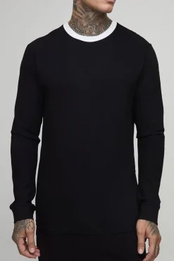 boohooMAN T-shirt Ringer à manches longues, col rond, coupe régulière, version grande taille<Homme T-Shirts Tall|Tout Afficher