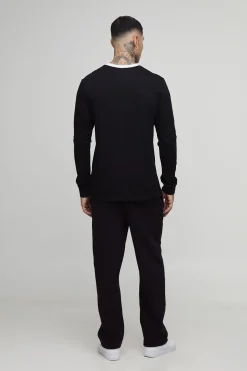 boohooMAN T-shirt Ringer à manches longues, col rond, coupe régulière, version grande taille<Homme T-Shirts Tall|Tout Afficher