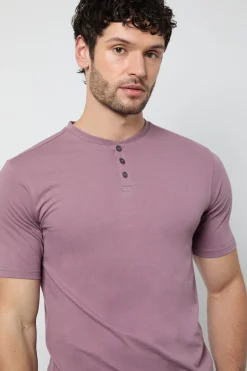 T-Shirt Rose Foncé Col Grand-Père