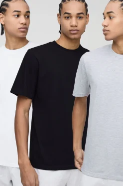 boohooMAN T-shirts basiques à col rond, coupe régulière - Lot de 3<Homme Tout Afficher|T-Shirts Grande Taille
