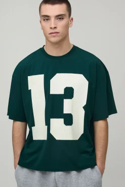T-shirt Scuba Imprimé Varsity 13 Coupe Boxy Oversize
