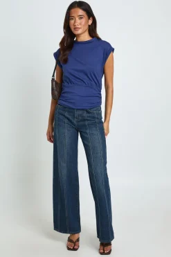 T-shirt Slub À Taille Froncée