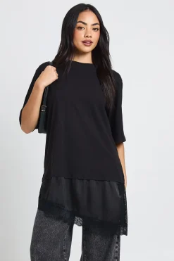 boohoo T-Shirt à Sous-Couche Satinée avec Dentelle Contrastante<Femme Satin Et Dentelle|Tops