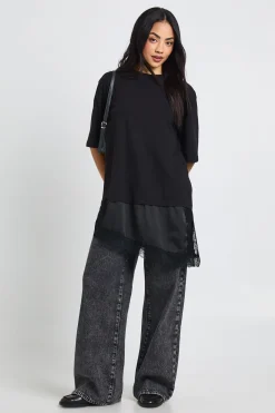 boohoo T-Shirt à Sous-Couche Satinée avec Dentelle Contrastante<Femme Satin Et Dentelle|Tops