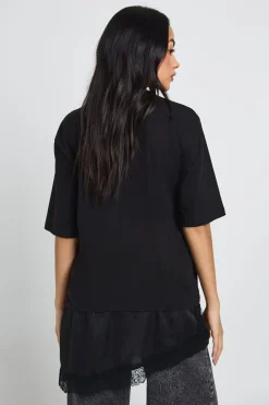boohoo T-Shirt à Sous-Couche Satinée avec Dentelle Contrastante<Femme Satin Et Dentelle|Tops