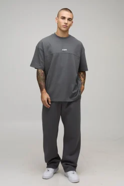 T-shirt sport pour homme surdimensionné, en tissu lourd à panneaux et brodé
