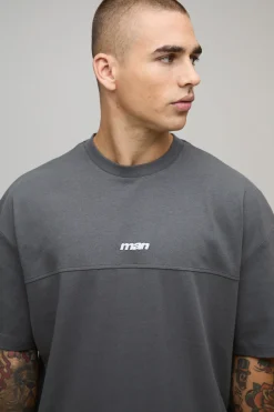 T-shirt sport pour homme surdimensionné, en tissu lourd à panneaux et brodé