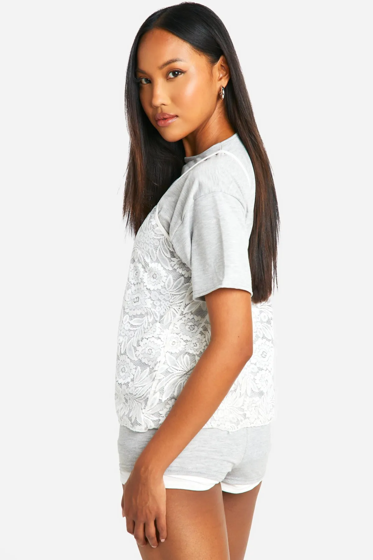 boohoo T-shirt à superposition de dentelle<Femme Satin Et Dentelle|Tops