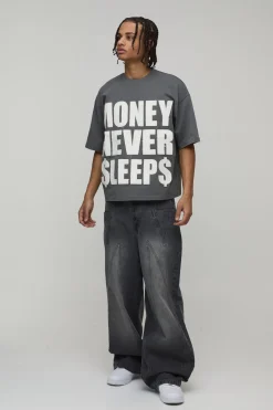 boohooMAN T-Shirt Surdimensionné Boxy avec Slogan Argent et Appliqué Vieilli<Homme Nouveautés Grande Taille|Tout Afficher