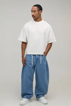 boohooMAN T-shirt Surdimensionné Boxy En Jersey Épais Avec B Brodé Et Finition Pêche<Homme Nouveautés Grande Taille|T-Shirts