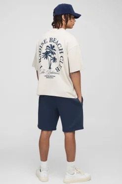T-shirt surdimensionné à coupe boxy et col allongé Paradise Beach Club Palm Tree