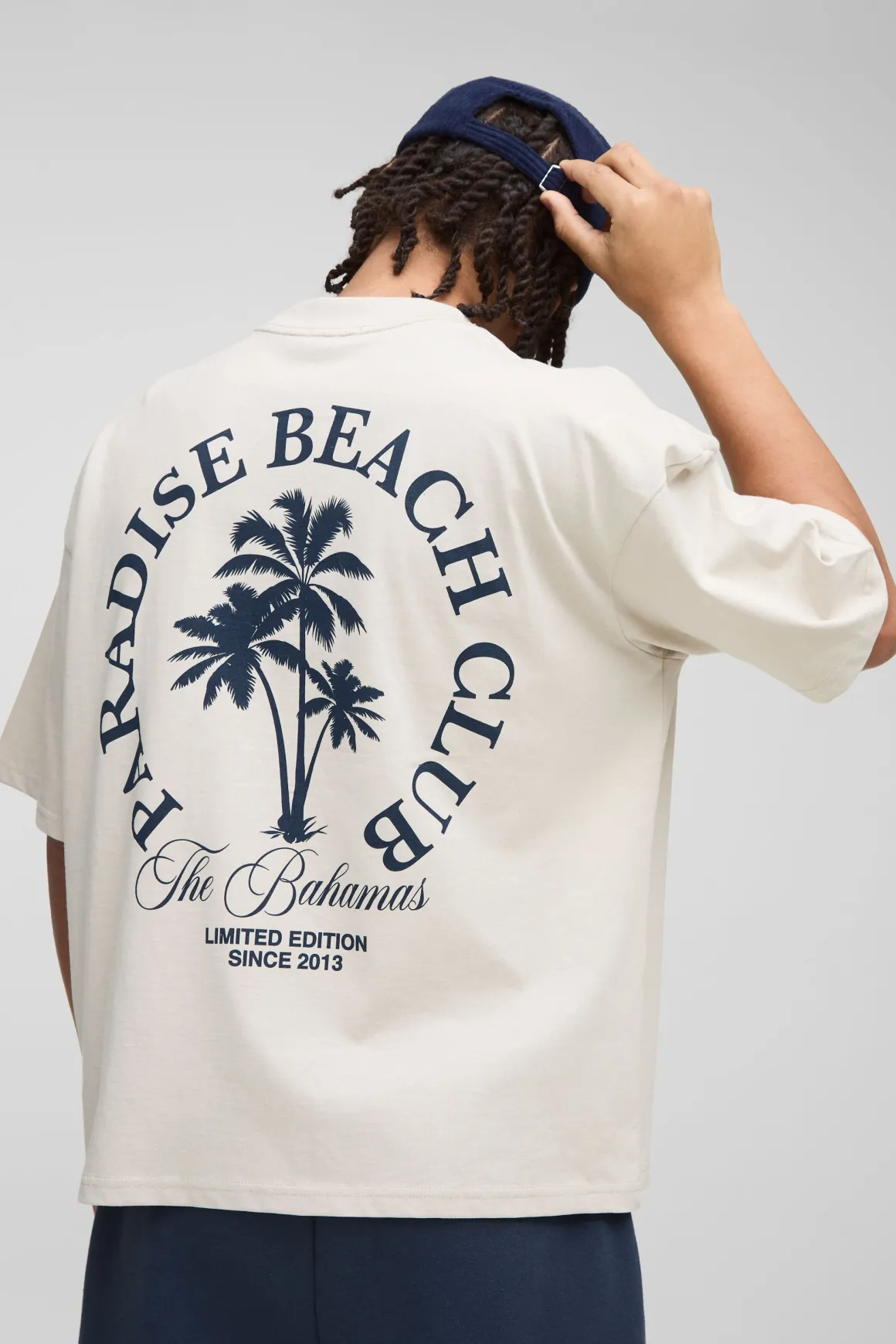 T-shirt surdimensionné à coupe boxy et col allongé Paradise Beach Club Palm Tree