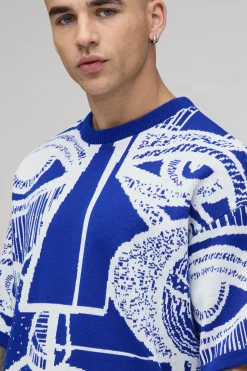 T-shirt Surdimensionné En Maille Avec Motif Visage Abstrait