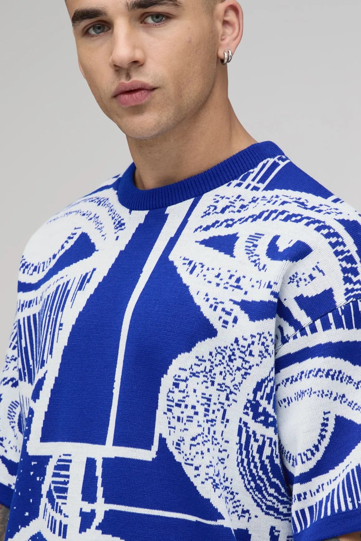 T-shirt Surdimensionné En Maille Avec Motif Visage Abstrait