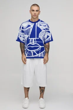 T-shirt Surdimensionné En Maille Avec Motif Visage Abstrait