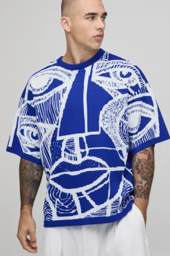 T-shirt Surdimensionné En Maille Avec Motif Visage Abstrait