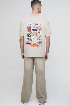 T-shirt Surdimensionné Imprimé Dessin Animé Space Jam Sous Licence