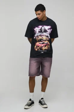 T-shirt Surdimensionné Noir Délavé À L'acide Avec Imprimé Gothique Worldwide