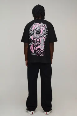 T-shirt Surdimensionné Noir Tall À Imprimé Dragon Synthétiqueff