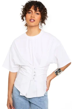boohoo T-shirt à taille corsetée avec fermeture à crochet et œillet<Femme Tops