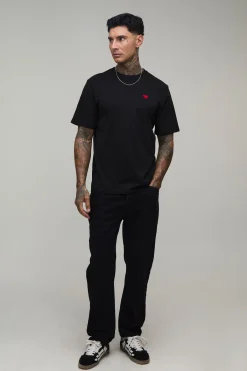boohooMAN T-shirt Tall Coupe Regular Avec Cœur Brodé<Homme T-Shirts Tall|Tout Afficher