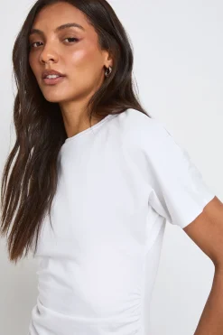 boohoo T-shirt Tall En Jersey À Taille Froncée Et Manches Courtes<Femme Tops