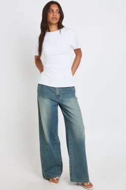 boohoo T-shirt Tall En Jersey À Taille Froncée Et Manches Courtes<Femme Tops