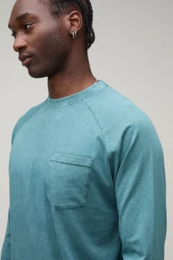 boohooMAN T-shirt Tall Essentiel Lavé Coupe Regular Raglan Manches Longues Avec Poche Poitrine<Homme Tout Afficher|Tout Afficher