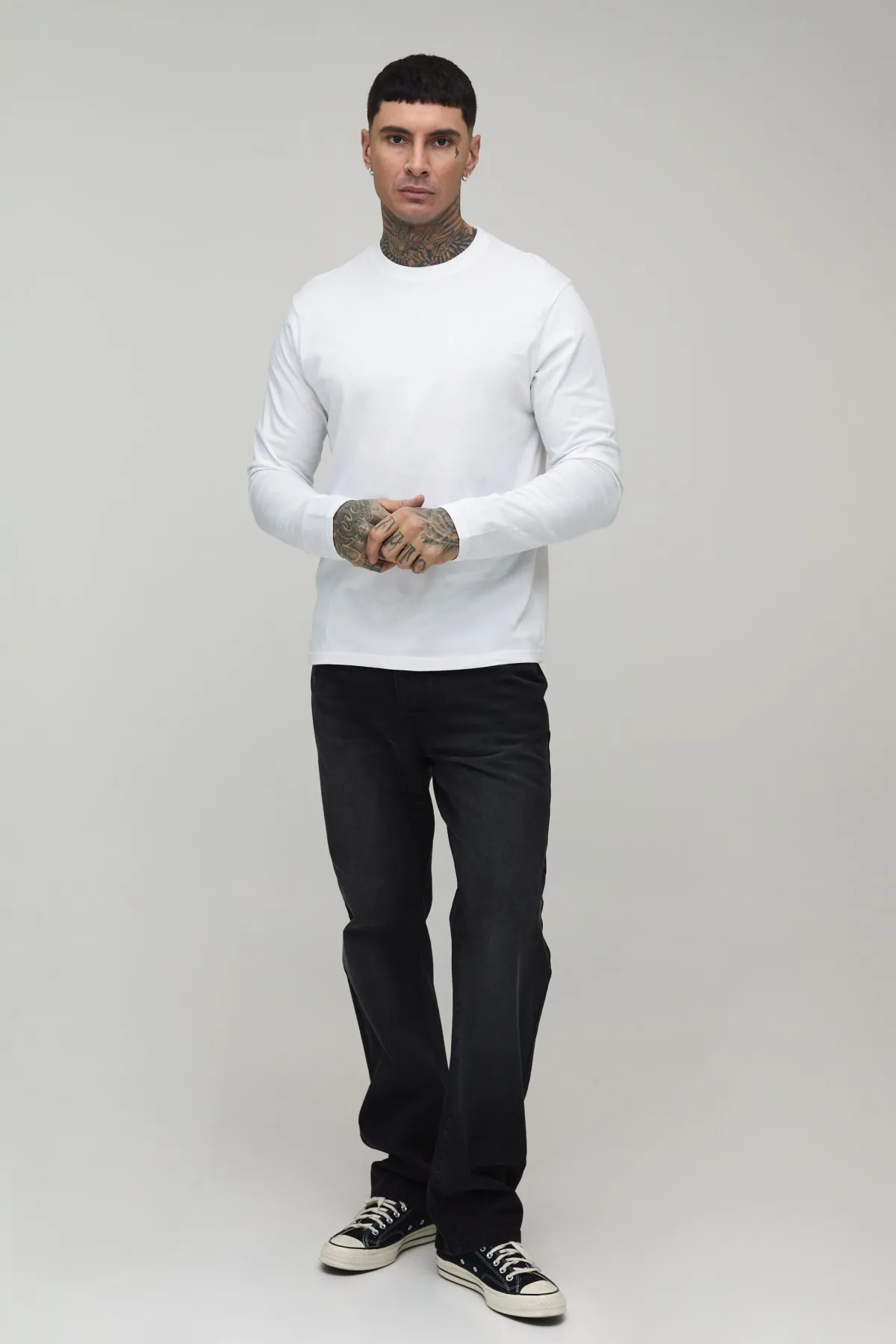 boohooMAN T-shirt Tall À Manches Longues Col Rond<Homme Tout Afficher|Tout Afficher