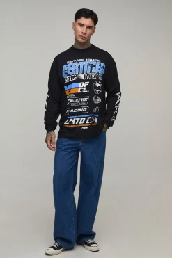 T-shirt Tall Noir Oversize Moto À Imprimé Étoiles Manches Longues